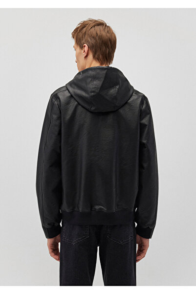 Mavi Kapüşonlu Siyah Suni Deri Ceket Regular Fit / Normal Kesim 0110437-900