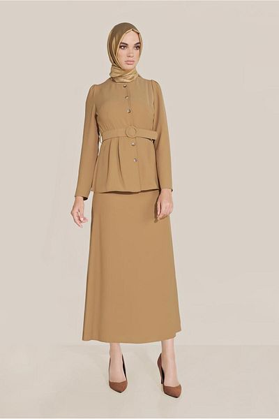 TRENDTESETTÜR Women's Orange (MUSTARD) Buttoned Double Skirt Suit 40793