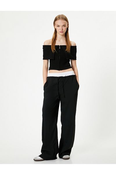 Koton Tricou fără umăr, cu fermoar, mânecă scurtă, cu detaliu pliat, țesătură vâscoasă