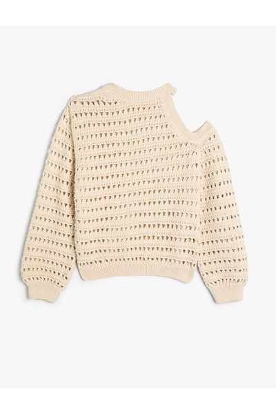 Koton Sweater Openwork Round Neck Long Sleeve with Window Detail