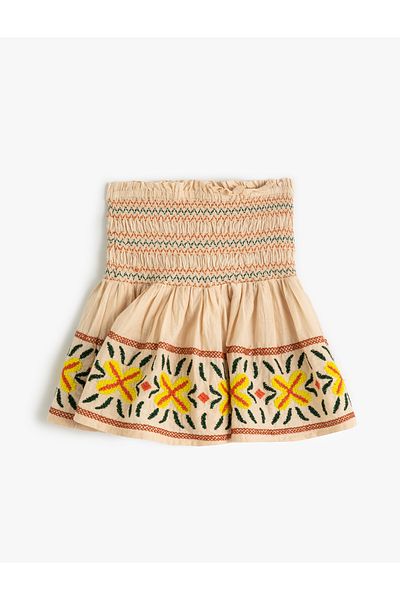 Koton High Waist Viscose Fabric - Skirt Embroidered and Guiped