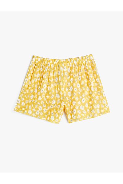 Koton Floral Pleated Shorts with Bow Detail and Elastic Waist
