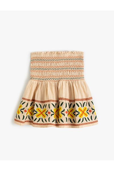 Koton High Waist Viscose Fabric - Skirt Embroidered and Guiped