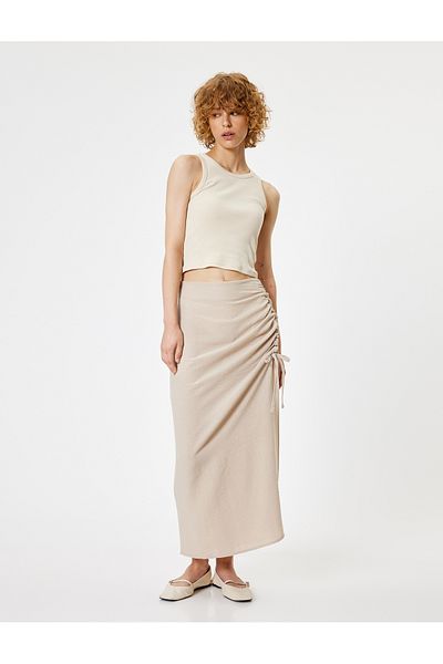 Koton A-line Gathered Long Skirt - Slit Standard Waist