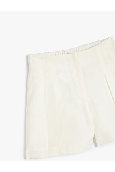Koton Keten Şort Pileli Diz Üstü Beli Lastikli