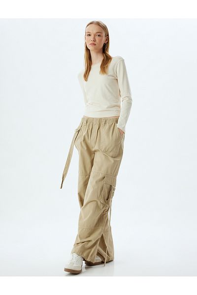 Koton Cotton Cargo Pants - Elastic Waist and Pocket Detail