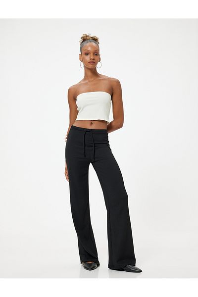 Koton High Waist Wide Leg Tie Waist Trousers