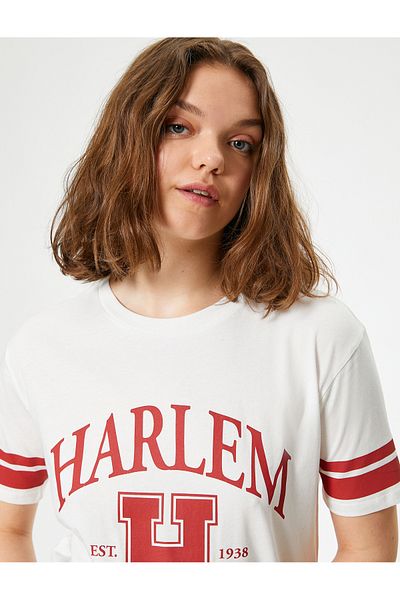 Koton Letter Printed Oversize College T-Shirt - Crew Neck, Short Sleeve