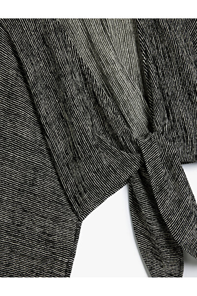 Koton V-Neck Crop Cardigan - Wrap Tie Detail, Bat Sleeve