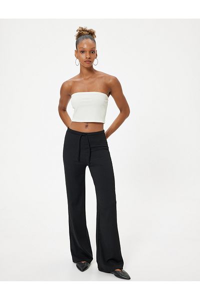 Koton High Waist Wide Leg Tie Waist Trousers