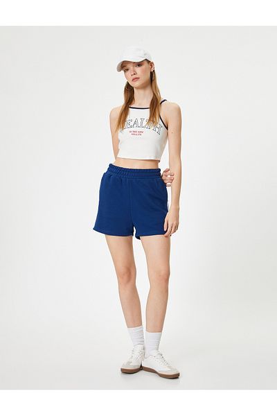 Koton Crop Sports Tank Top Slogan Printed Halter Neck Strap Slim Fit