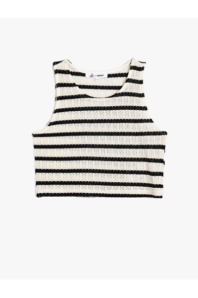 Koton Színes blokk Slim Fit horgolt felső - ujjatlan nyakú