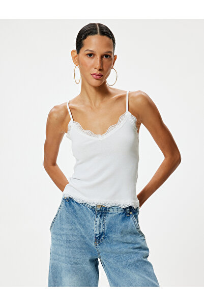 Koton Slim Fit tílko bez rukávů s výstřihem do V – s krajkou