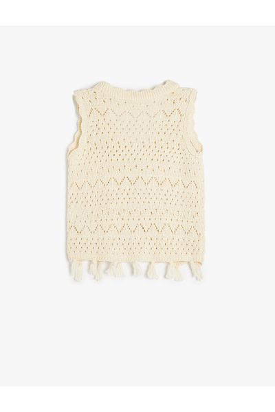 Koton Openwork V-Neck Buttoned Vest