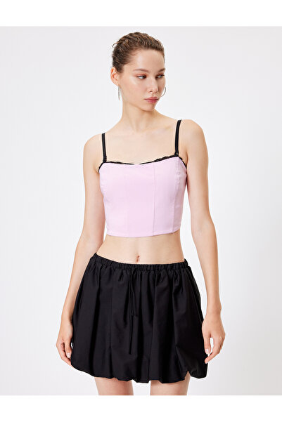 Koton Slim Fit, kurzes Korsett-Bustier mit Spitzendetail – mit abnehmbarem Seilriemen