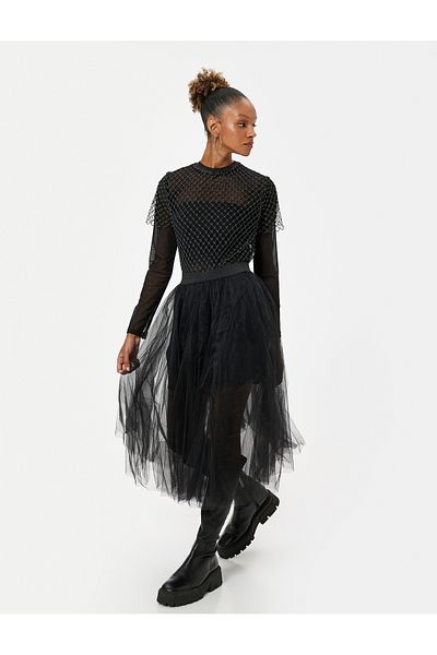 Koton Midi Tutu Skirt A-Line Glittery Elastic Waist Mini Lined Comfortable Fit