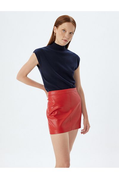 Koton Faux Leather Mini Skirt - Standard Waist