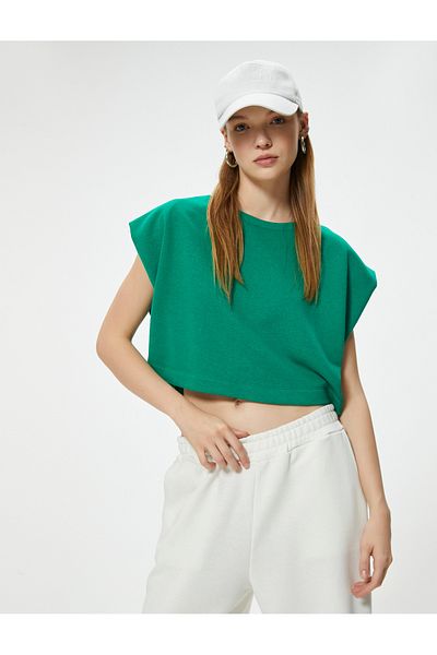 Koton Oversize Crop T-Shirt - Crew Neck, Bat Sleeve