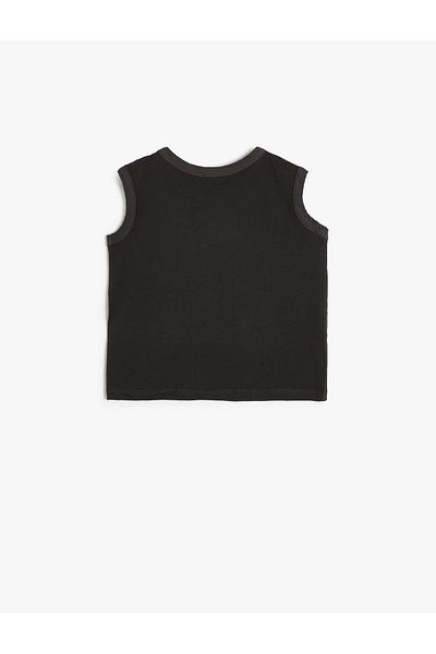 Koton Crew Neck Textured Muslin Tank Top - Cotton with Button Detail