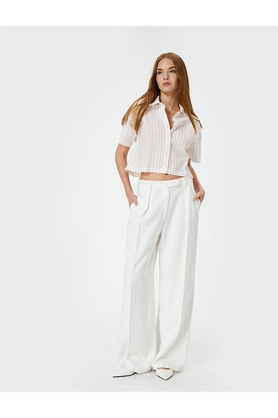 Koton Cotton Crop csíkos rövid ujjú klasszikus galléros ing