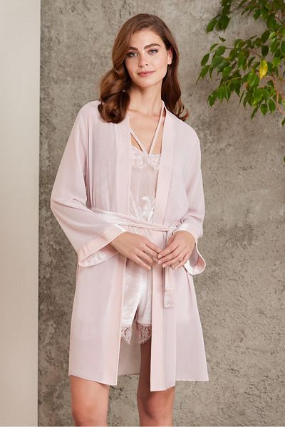 Pierre Cardin Lace Velvet Jumpsuit Nightgown & Dressing Gown Set - 4800