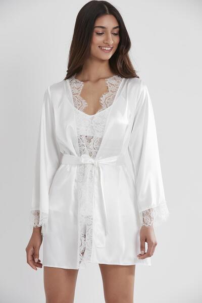 Pierre Cardin Satenska čipkasta 3-dijelna ženska kućna haljina set 2490 ekru