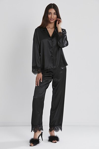 Pierre Cardin Σετ γυναικείες πιτζάμες Satin Lace - 1135 Μαύρο
