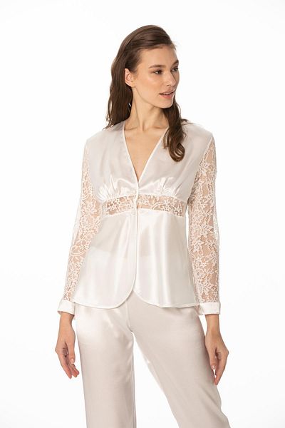 Pierre Cardin Satin Lace Women's Pajama Set - 1121 Ecru