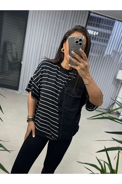 caddstore Hanorac cu detalii din denim cu dungi Dr 2574