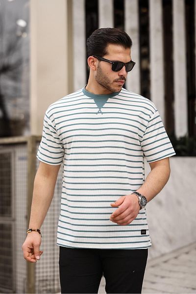 Valiberta Mint Green Striped Oversize Envelope Collar T-shirt