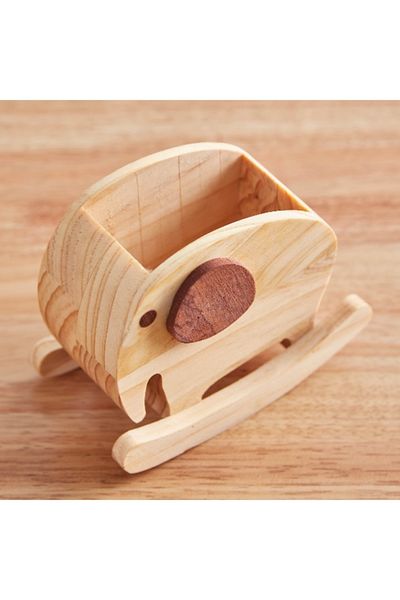 Home Box Elephant Wood Pen Stand - 14x8x11 cm