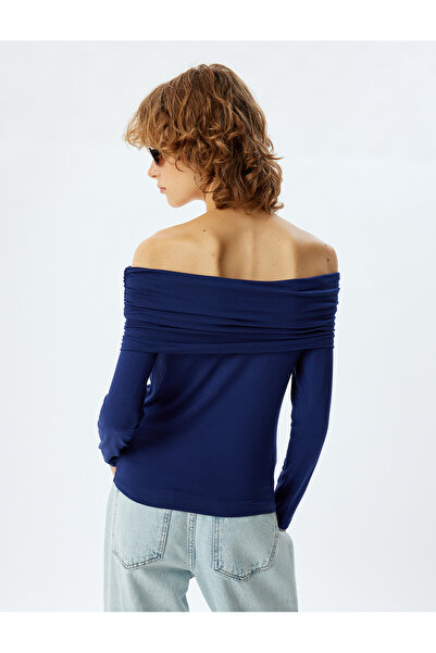 Koton Μακρυμάνικο ανοιχτό σώμα με κολάρο Madonna με ντραπέ λεπτή εφαρμογή