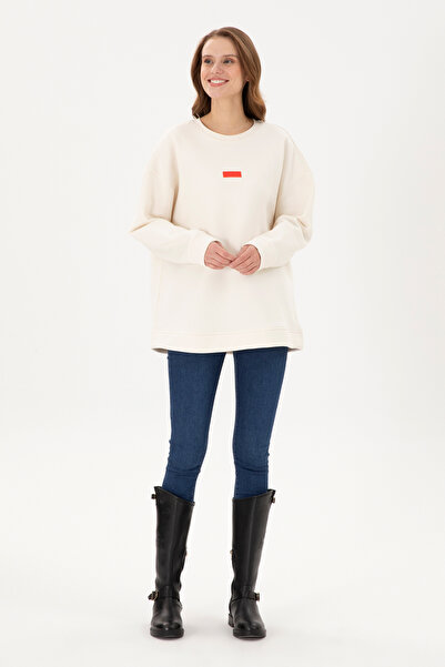 U.S. Polo Assn. Hanorac crem pentru femei cu decolteu crewneck 50294221-VR071