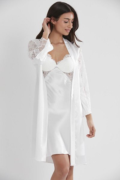 Pierre Cardin Satin Lace Nightgown and Dressing Gown Set - 4025