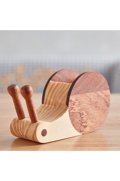 Home Box Snail Wooden Pen Stand - 13x4.8x7.8 cm