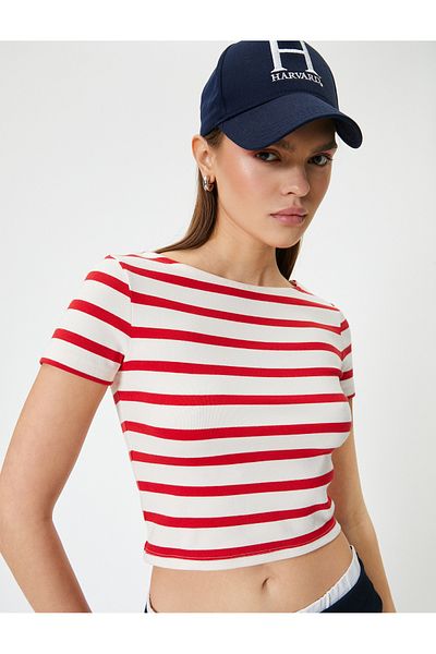 Koton Short Sleeve Crop Combed Cotton T-Shirt Crew Neck Slim Fit