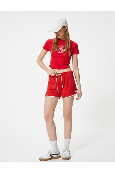 Koton College Printed Crop T-Shirt - Short Sleeve, Slim Fit, Crew Neck