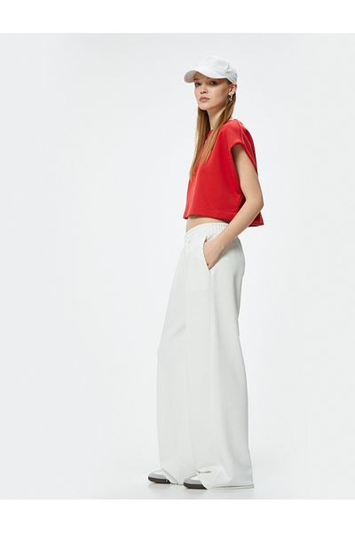 Koton Oversize Crop T-Shirt - Crew Neck, Bat Sleeve
