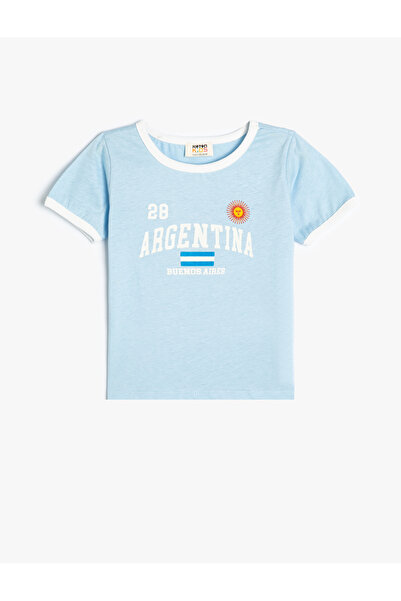 Koton Tričko Crew Neck Printed Crop T-Shirt - Krátký rukáv a lem