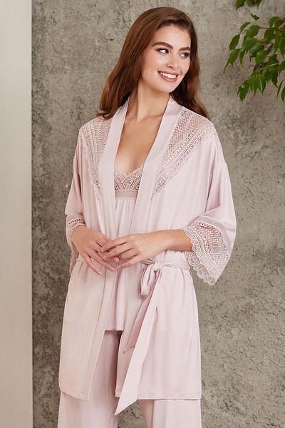 Pierre Cardin Lace Combed Cotton 3-Piece Women's Pajama Set - 2820