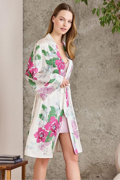 Pierre Cardin Satin Printed Women's Nightgown & Dressing Gown Set - 2415 Rose