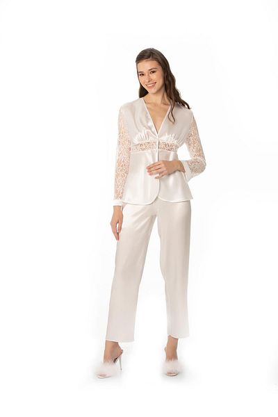 Pierre Cardin Satin Lace Women's Pajama Set - 1121 Ecru