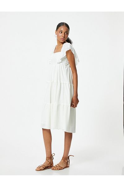 Koton Square Neck Ruffle Sleeveless Wrap Midi Dress