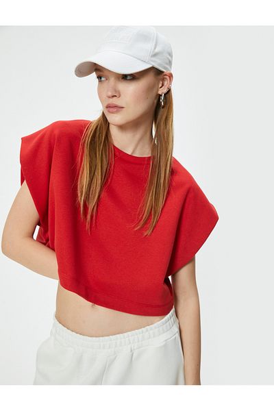 Koton Oversize Crop T-Shirt - Crew Neck, Bat Sleeve