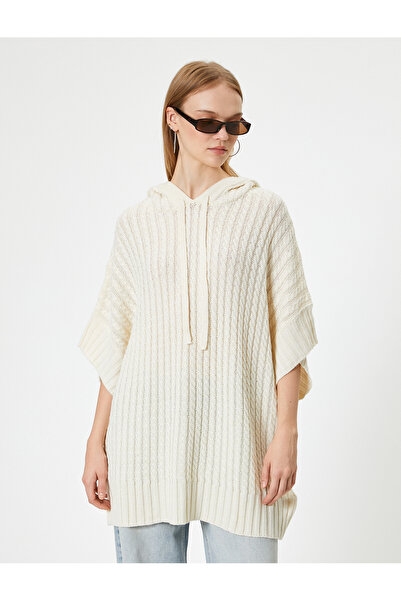 Koton Knitted Textured Oversize Knitwear - Hooded Short Sleeve