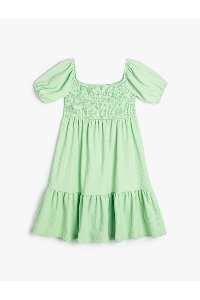 Koton Kurzärmliges, elastisches Lagenkleid – quadratischer Kragen
