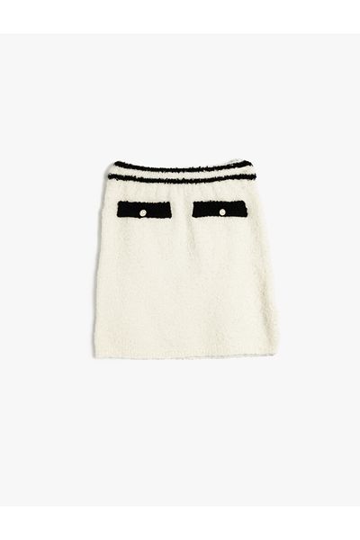 Koton Color Contrast Knitwear Skirt - Button Detailed