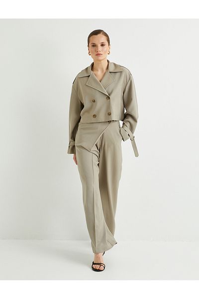 Koton High Waist Viscose Blended Wide Leg Trousers