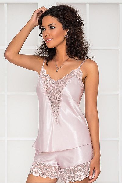 Pierre Cardin Women's Satin Lace Pajama Shorts Set - 430 Powder