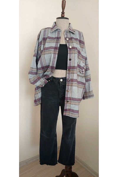 COTTOWOO Stone Detailed Oversize Lumberjack Shirt